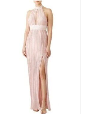 TJD The Jetset Dairies Dress Keyhole Halter Ope3n Back Maxi Pleated  Pink XS